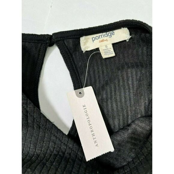 Anthropologie Porridge Small Black Top Shirt Ribbed Bell Sleeve Keyhole Back New - Picture 6 of 12